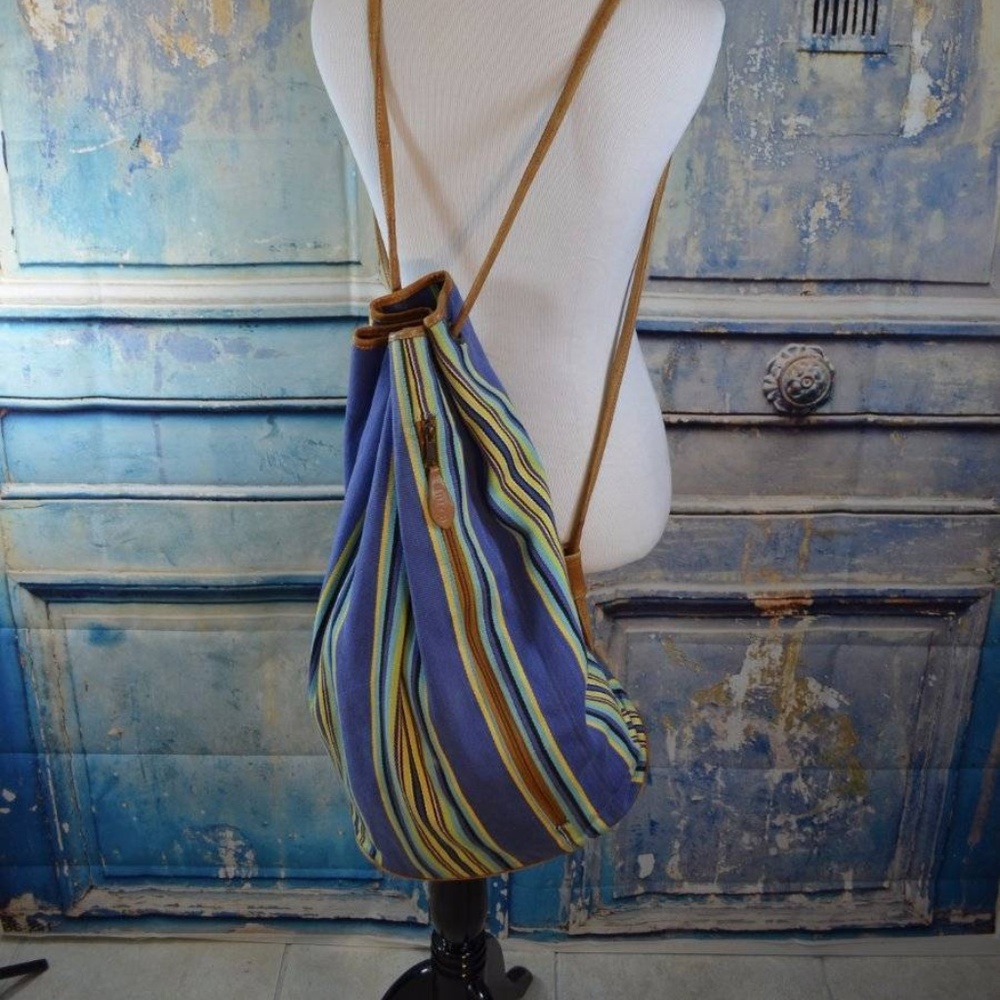 UNISA Large Striped Drawstring Backpack Tote - Picture 1 of 8